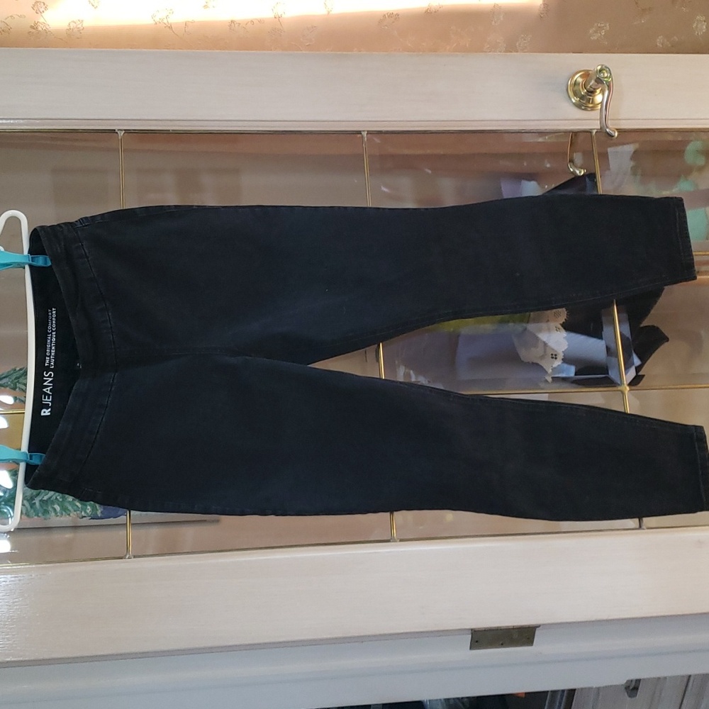 R JEANS Ladies Elastic Waist Black Jeans   SIZE Petite 29